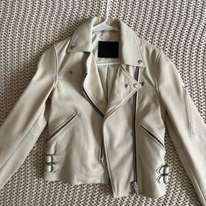 AllSaints | Prescott Leather Biker Jacket in Cream | Sz 0